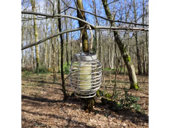 Lanterne jardin extérieur à poser bougie ancienne rotin 24cm