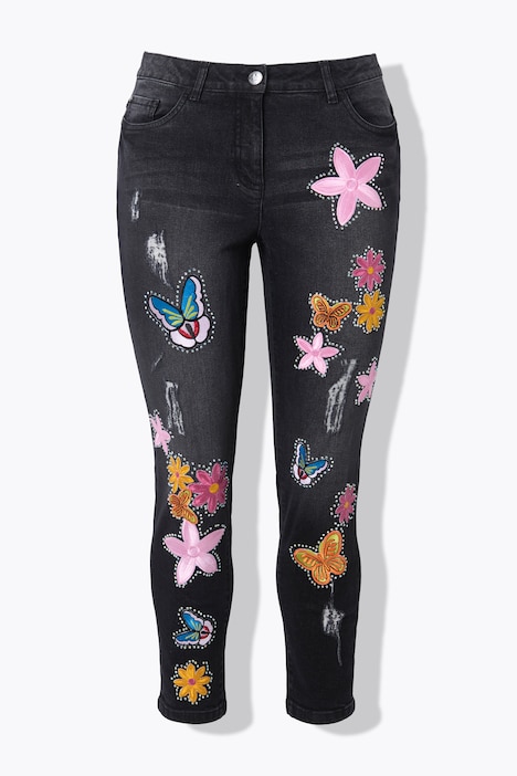 7/8-Slimjeans, schmale Passform, 5-Pocket, Patches