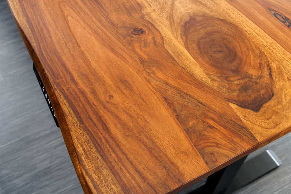 Höhenverstellbarer Schreibtisch MAMMUT 140cm braun Sheesham Massivholz stone finish