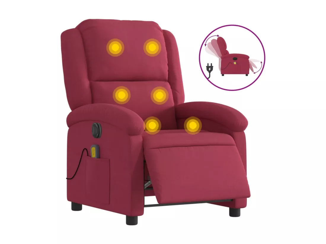 Fauteuil inclinable massage électrique rouge bordeaux velours