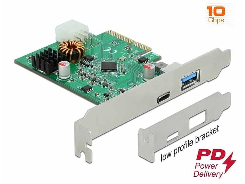 Delock PCI-Express-Karte 89001 2x USB 3.2, 10Gbs, LP 1x USB-C 3.2 PD 10Gbs, 1x USB-A 3.2 10Gbs