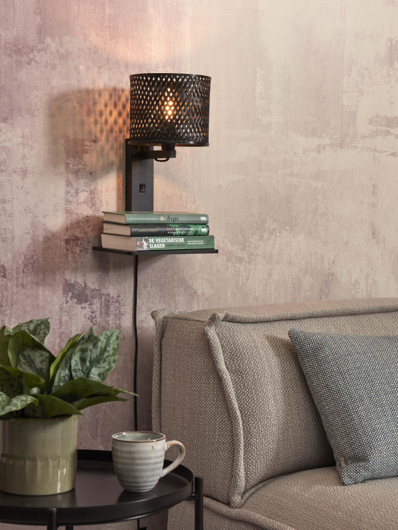 Good&Mojo Java wandlamp met plank naturel