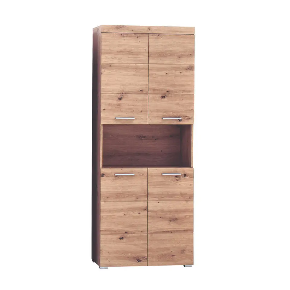 Hioshop AmandaMando kolomkast 4 deuren- 1 open vak eiken decor