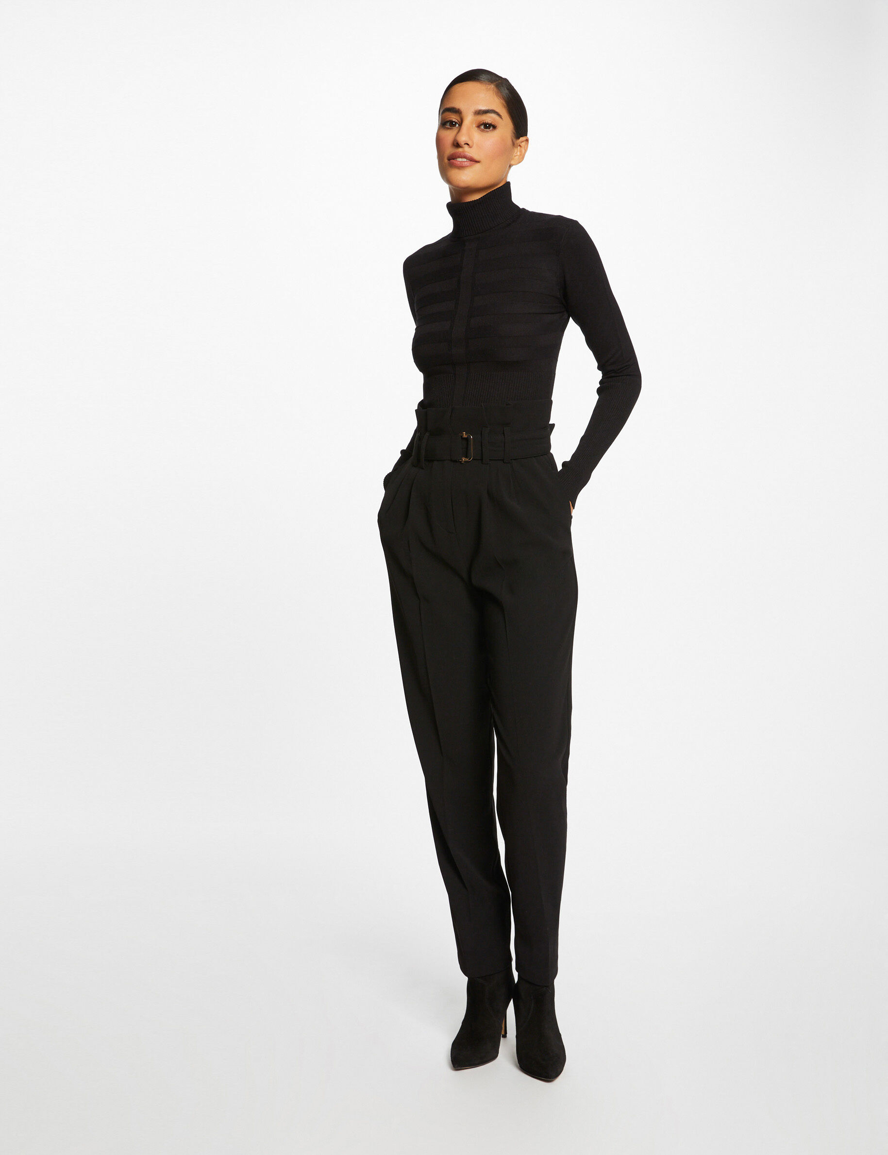 Pull manches longues col roulé noir femme - noir