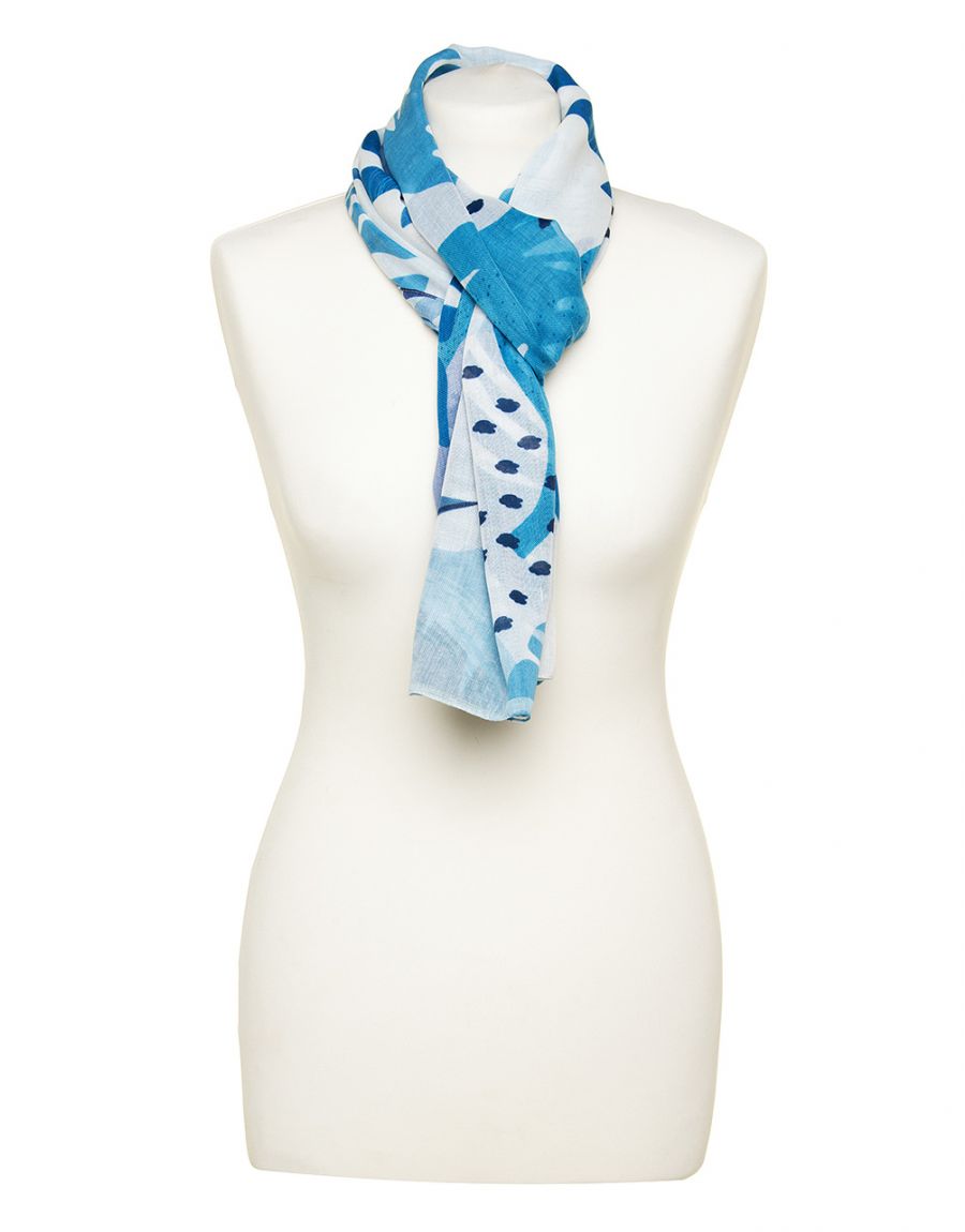Foulard bleu feuillages