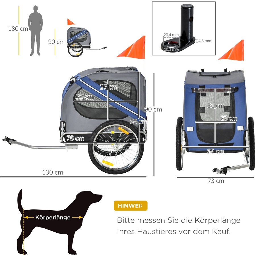 PawHut Fahrradanhänger für Hunde blau