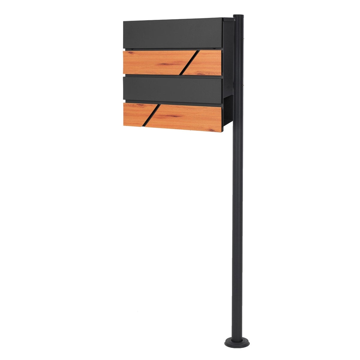 ECD Germany vrijstaande brievenbus met krantenvak, design brievenbus met post, brievenbussysteem, brievenbusstandaard antraciet roestvrij staal, brievenbus antraciet houtlook van gepoedercoat staal