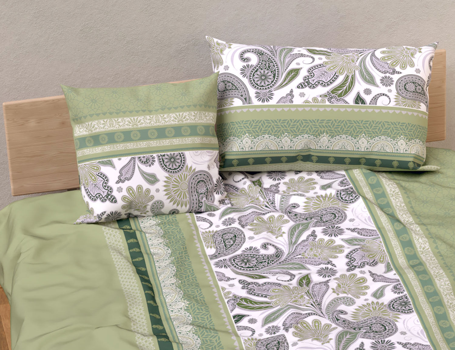 Bettwäsche mit mittigem Paisley- und Streifenmuster
