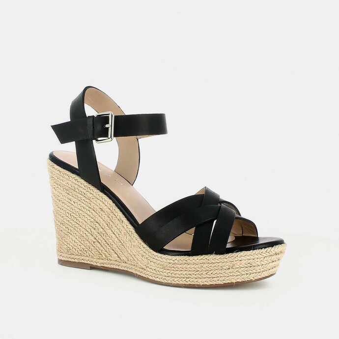 Espadrilles à talons compensés  en cuir noir