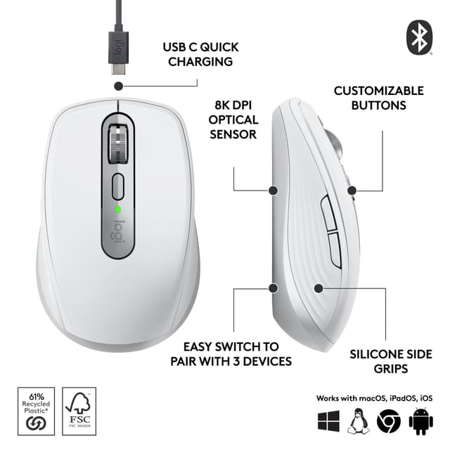 Logitech MX Anywhere 3S trådløs mus (Pale Grey)