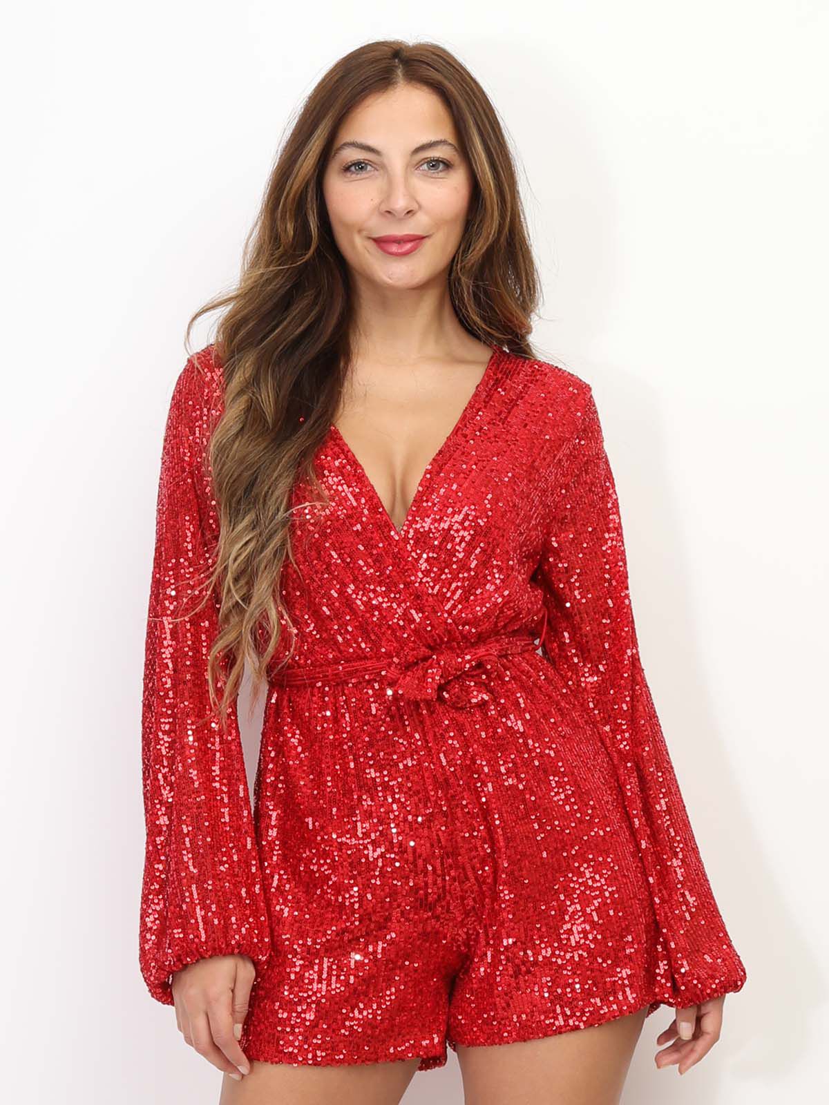 Combi-short cache-cœur à sequins- Rouge