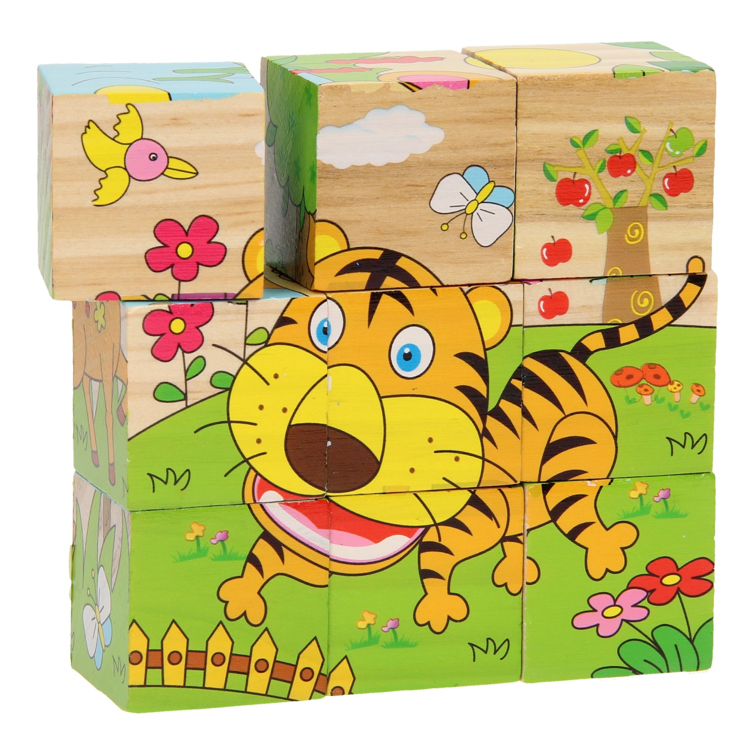 Houten Blokpuzzel Wilde dieren, 9st.