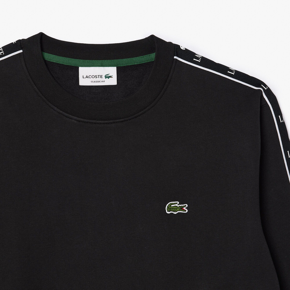 LACOSTE<br>Suéter de gola redonda com listras e logo