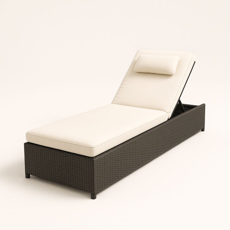 Rattan Sonnenliege mit Polyester Kissen Verstellbar 200x70x35 cm Braun