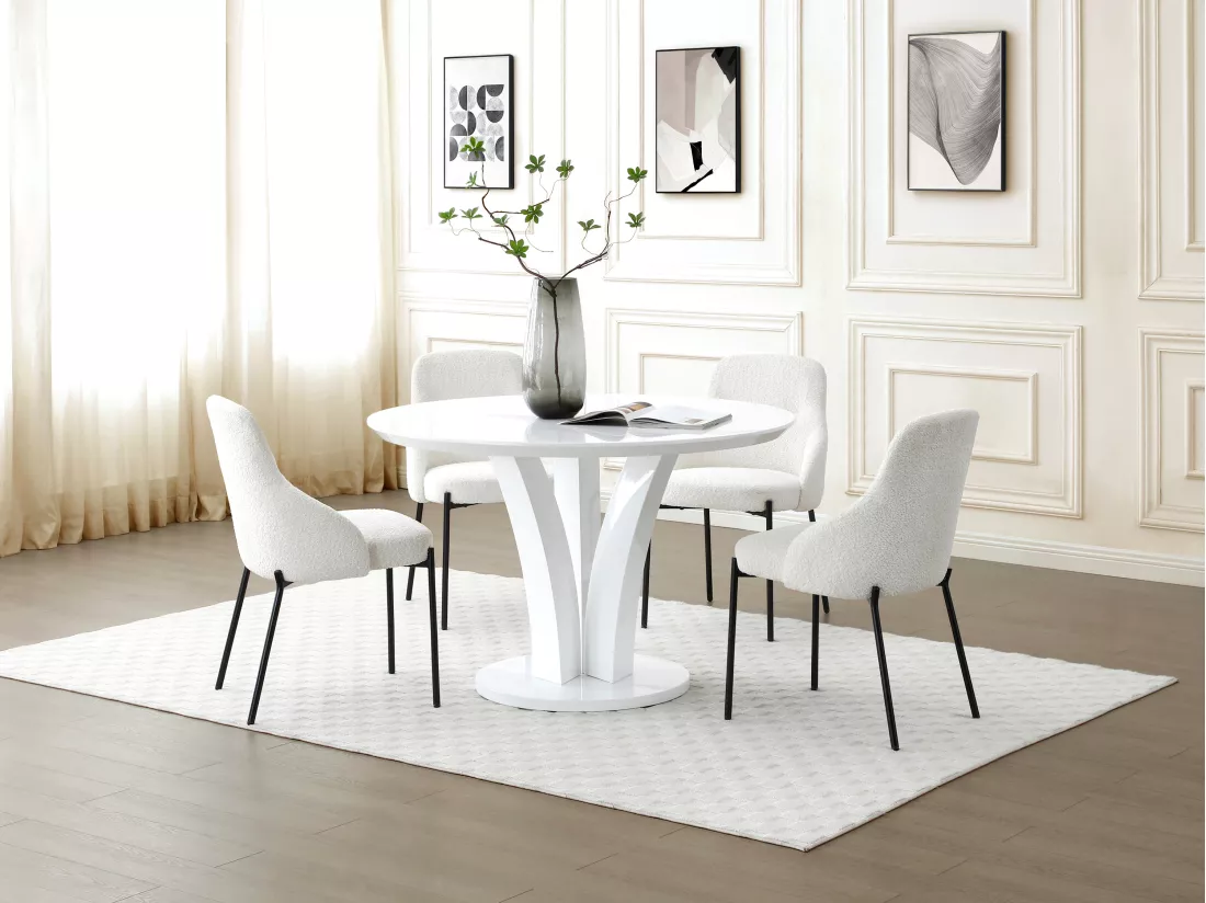 Table à manger ronde 4 personnes en MDF - Blanc laqué - VIALETA