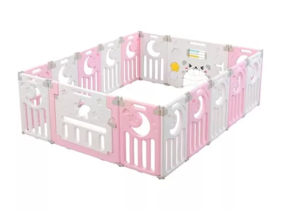 Parc Bébé 16 Panneaux,Barrière de Sécurité Portail Parc XL,Grille de Protection en Plastiqu Ecologiques avec Porte,150x185cm,Rose