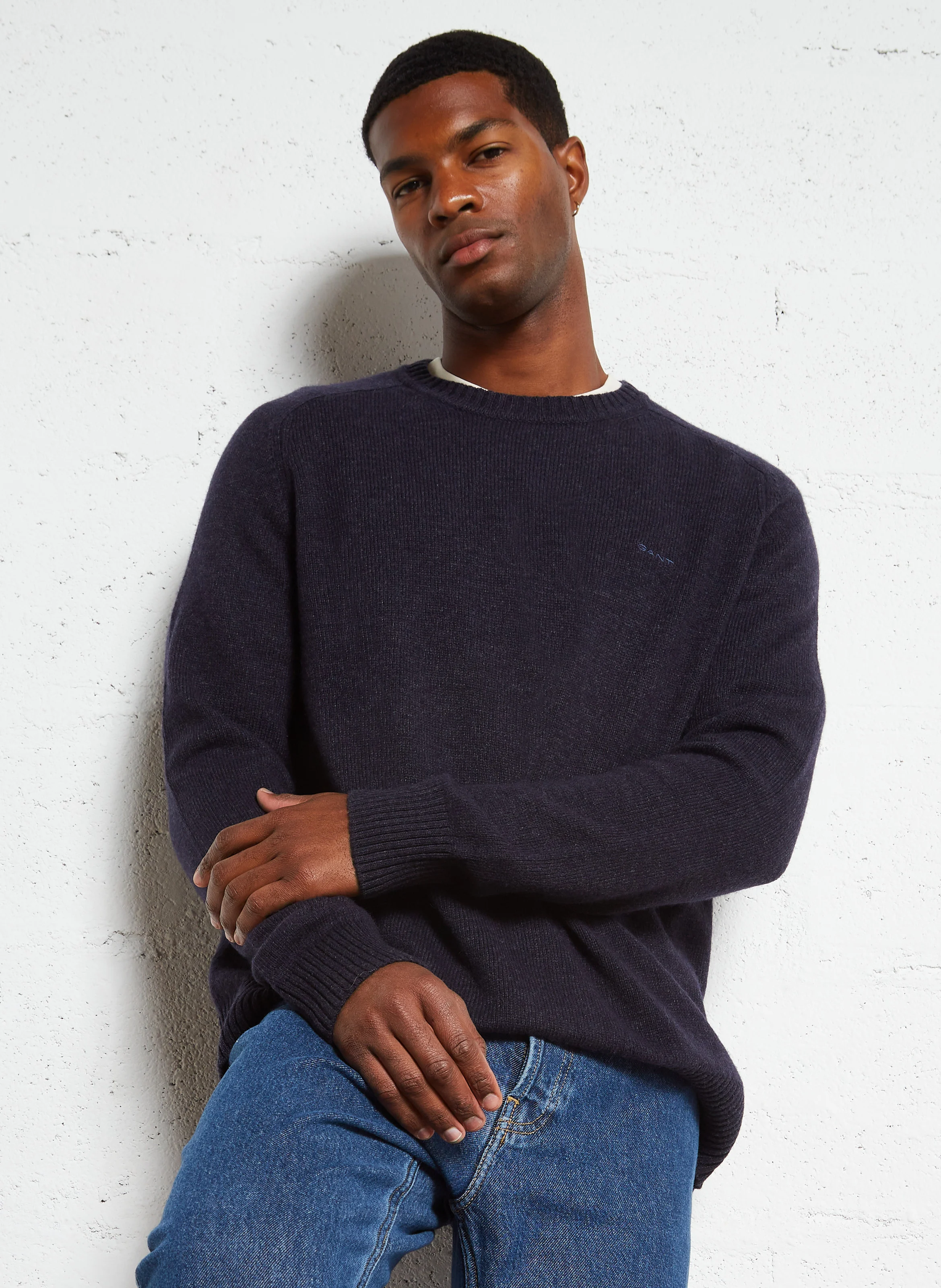 Pull col rond en laine mélangée | Bleu