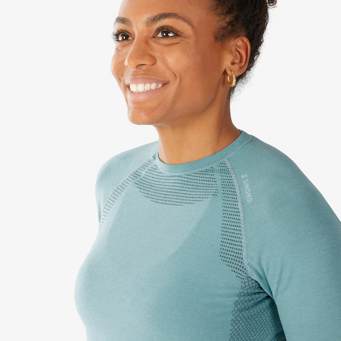 Decathlon Simond - Camisa feminina de manga comprida em lã sem costura Simond Alpinism
