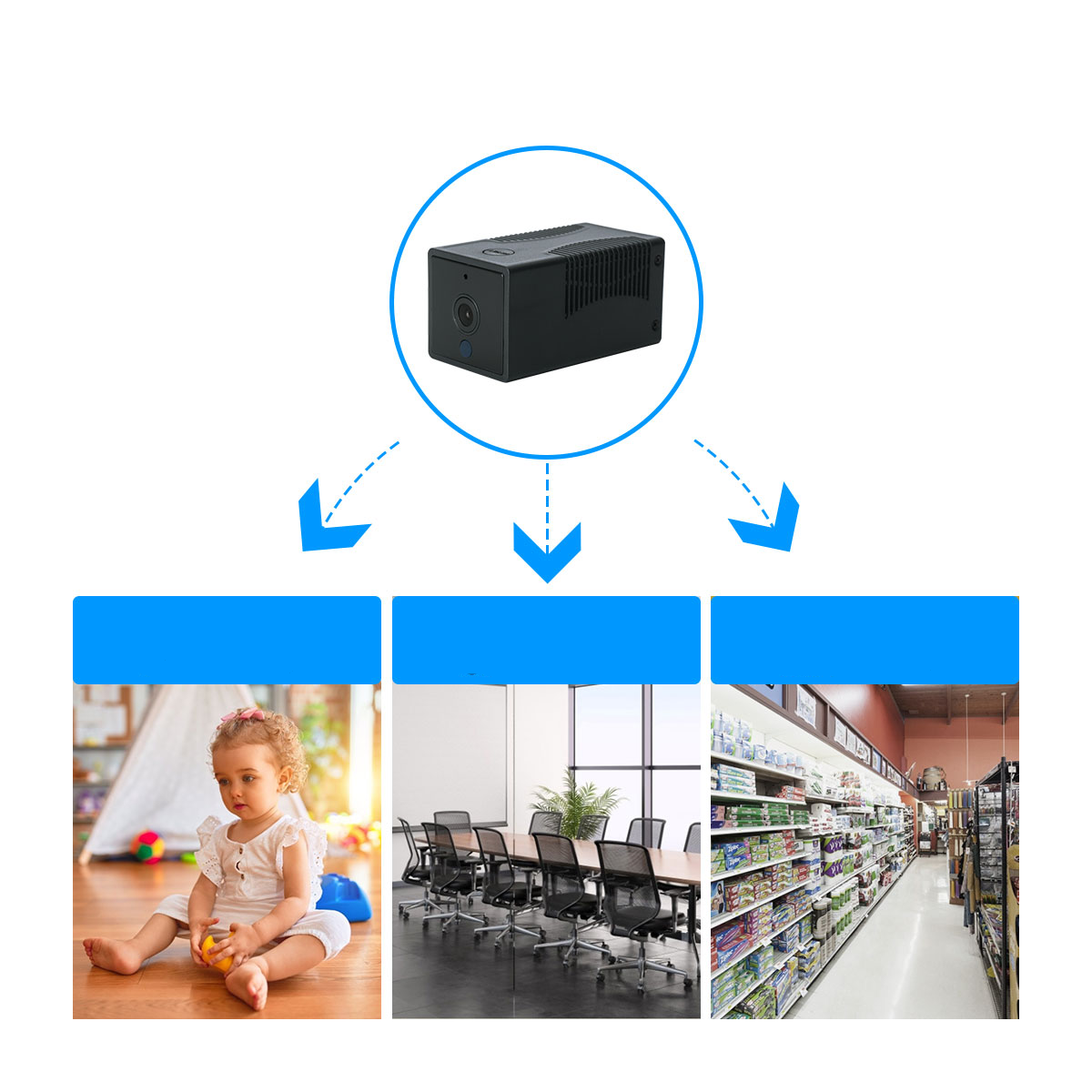 WiFi Internet IP Kamera FullHD 1080p Infrarot LED's Nachtsichtfunktion   Akku (2400mA) / Micro SD Slot für iOS/Android - Schwarz