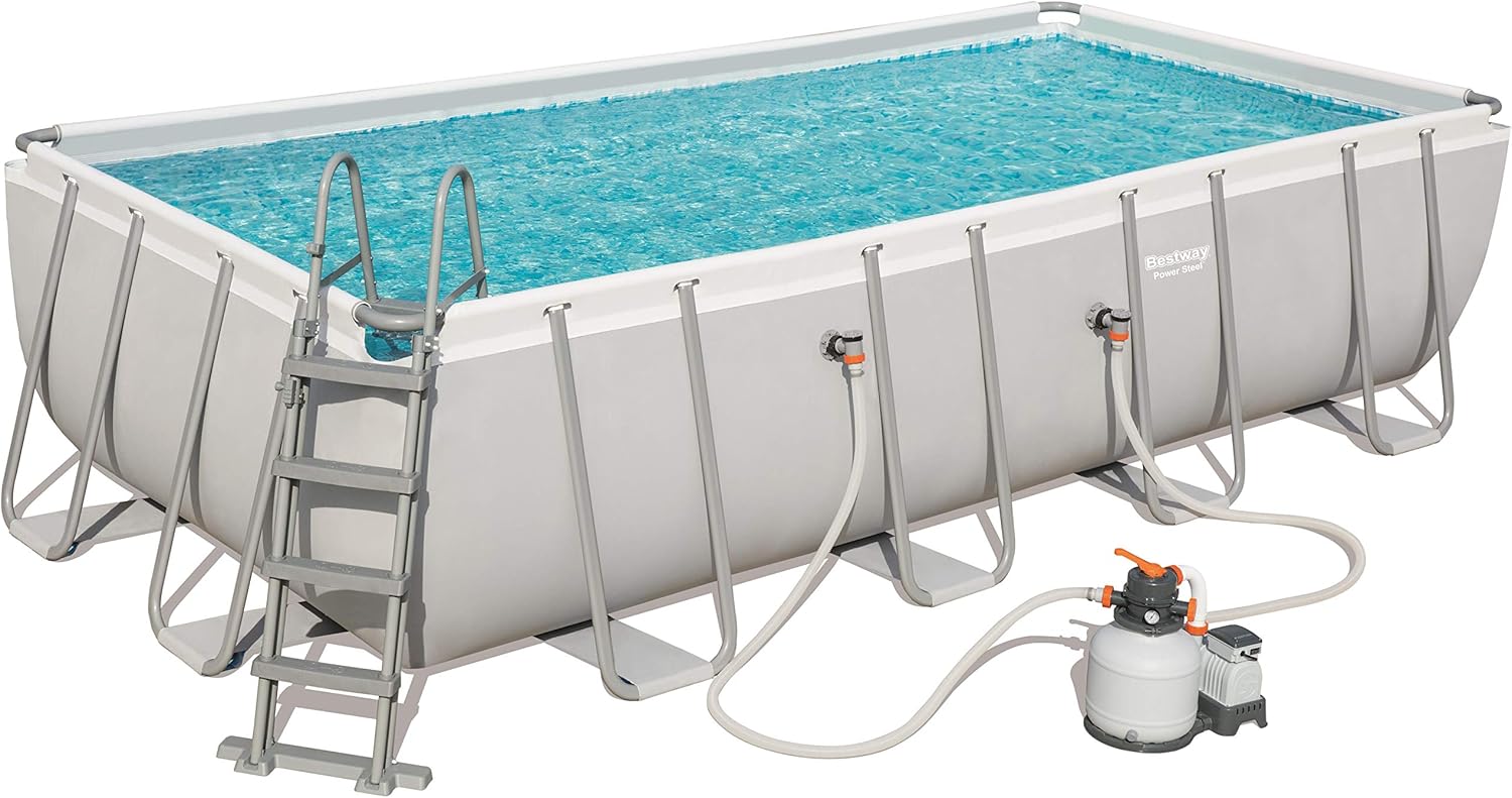 BESTWAY Power Steel Rectangular Pool Set 549x274x122 cm, Stahlrahmenpool-Set mit Sandfilteranlage und Zubehör