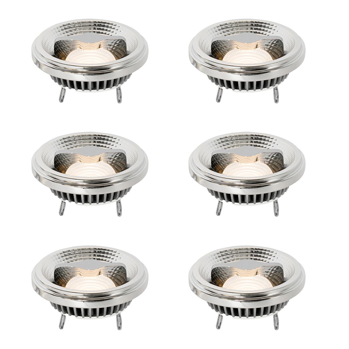 Set van 6 G53 dimbare LED lampen 111mm 12W 600 lm 2700K