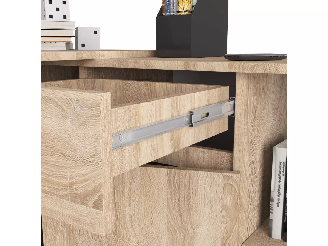 Ensemble d'angle AKORD bureau B17 avec commode Chêne Sonoma 120 cm 1 porte 1 tiroir façade Chêne Sonoma 6 étagères 120x126x79 cm