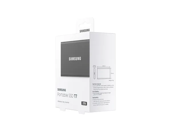 Samsung T7 MU-PC2T0T - SSD - krypteret - 2 TB - ekstern (bærbar) - USB 3.2 Gen 2 (USB-C stikforbindelse) - 256-bit AES - titan grå