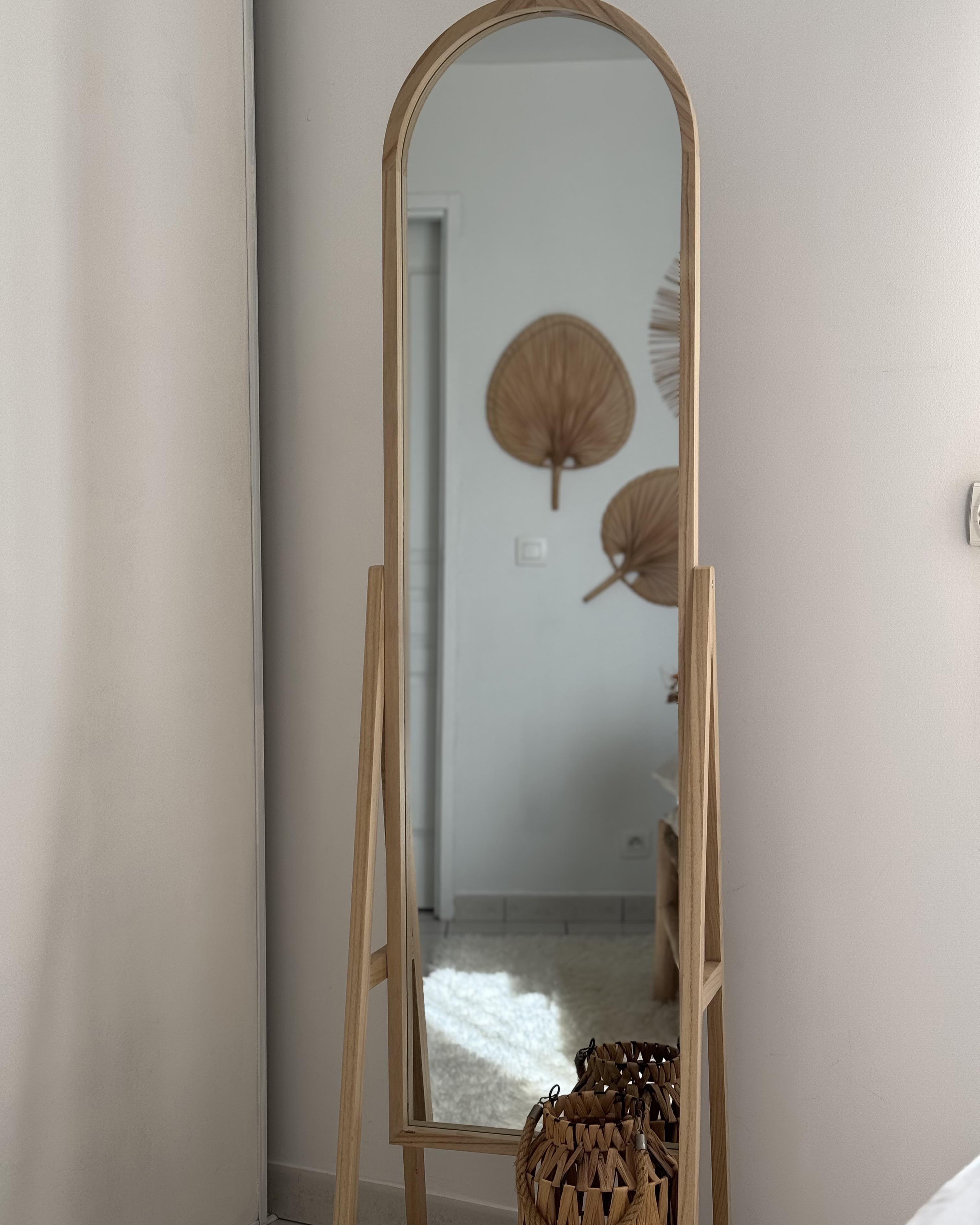 Staande spiegel met schap CHAMBERY 170 cm Paulowniahout Lichtbruin
