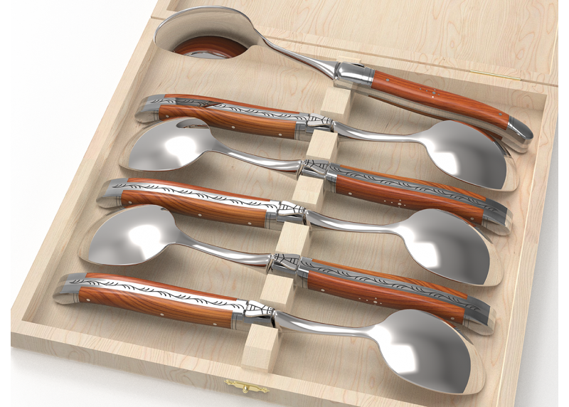 Service de 6 grandes cuillères Laguiole avec un manche en bois d'If et mitres en acier inoxydable