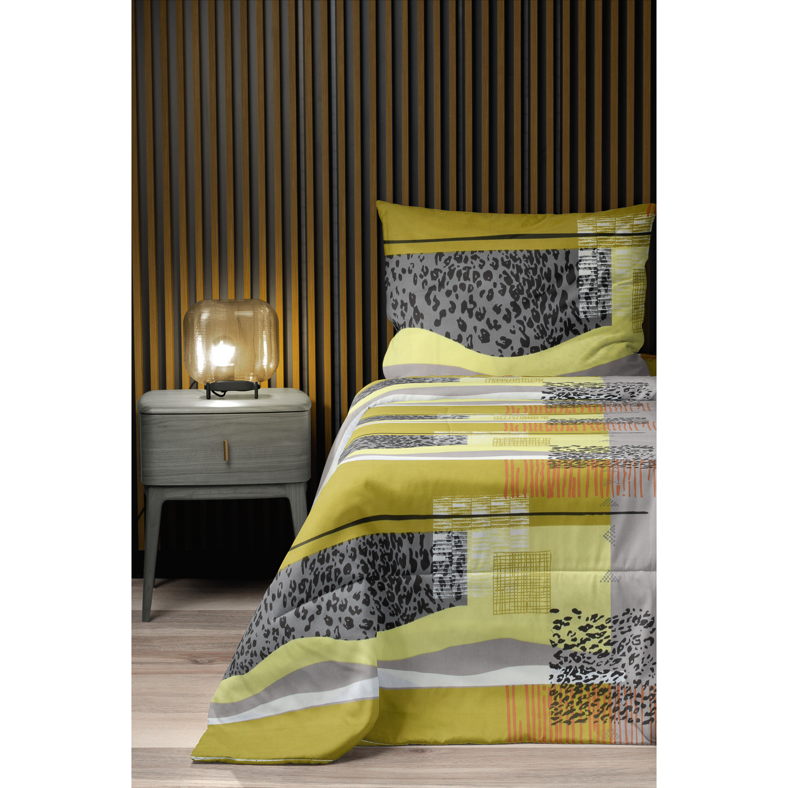 Bettwäsche Satin gemustert grün 200x210 2x65x65 Bettanzug Fra