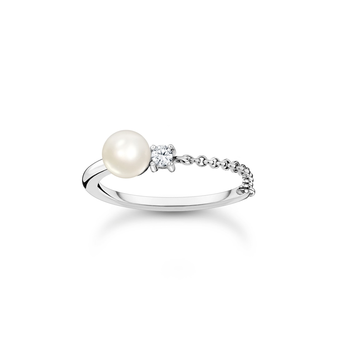 Thomas Sabo Charm Club Ring Perle mit weissem Stein silber