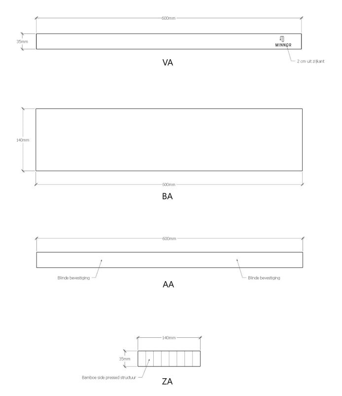 Minnor bamboe wandplank 60cm