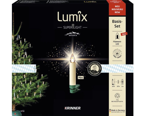 Lumix SuperLight Bavaria kerstboomkaars, verpakking van 12, lichtkleur warm wit