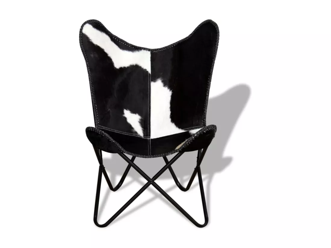Fauteuil papillon noir et blanc cuir de vache