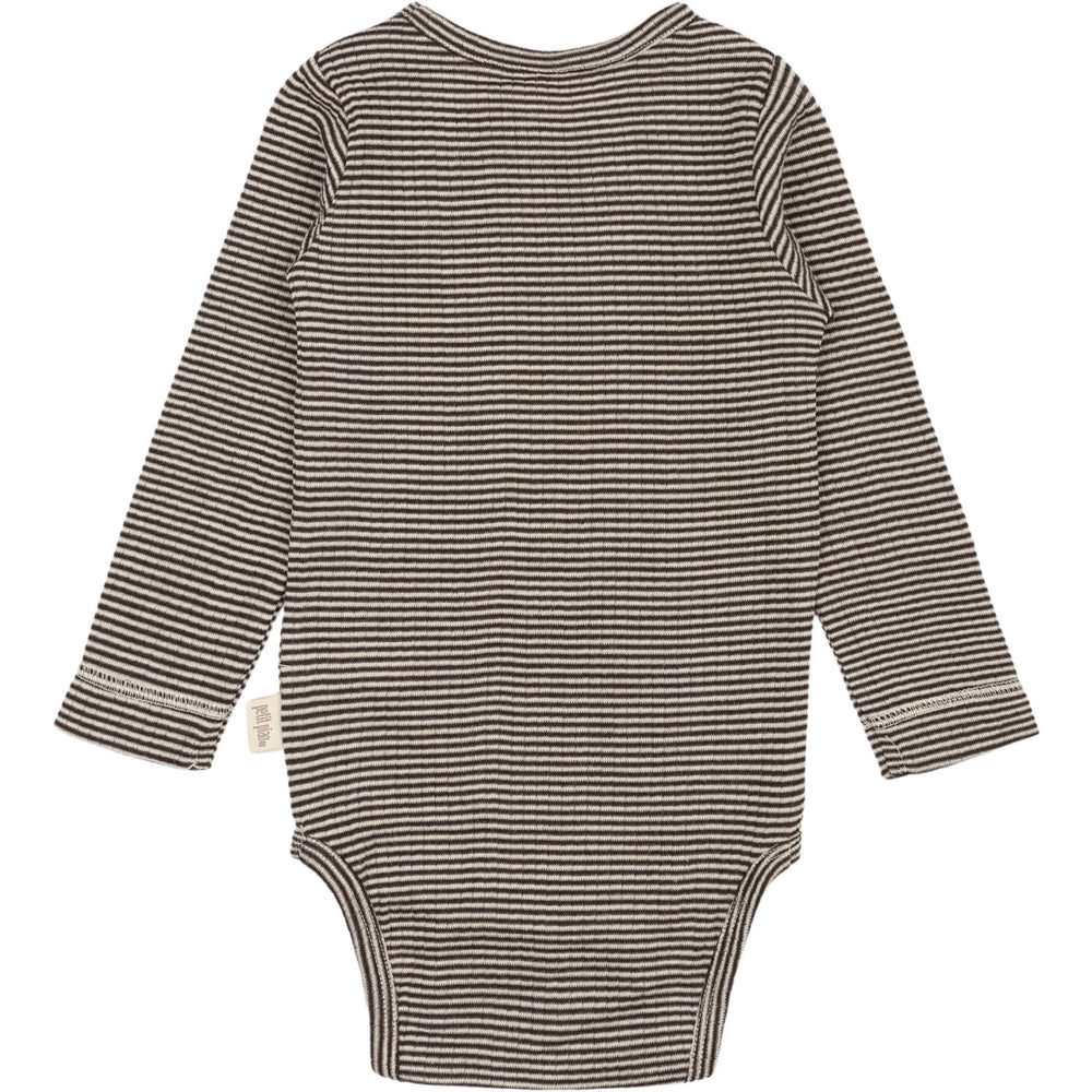 Køb Petit Piao Coffee Bean/Dark Off White PPDante Body L/S Merino Uld Striped