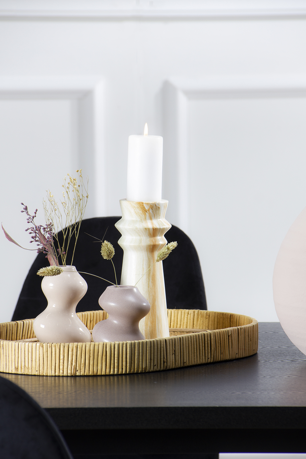 Marbre lysestake Beige marmormønstret