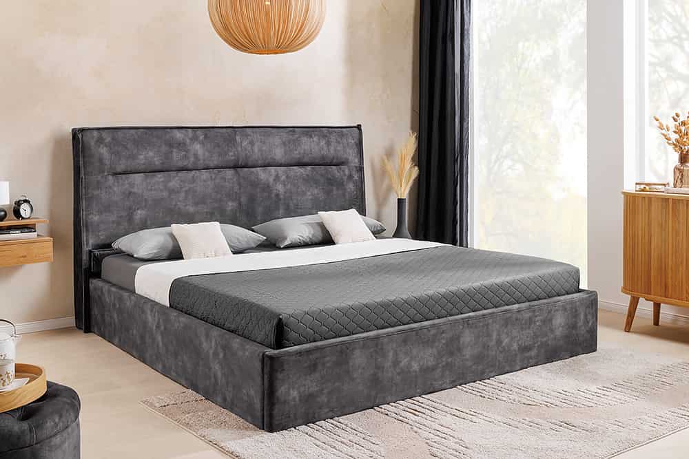 Modernes Boxbett STORAGE 180x200cm grau Samt mit Stauraum und Lattenrost