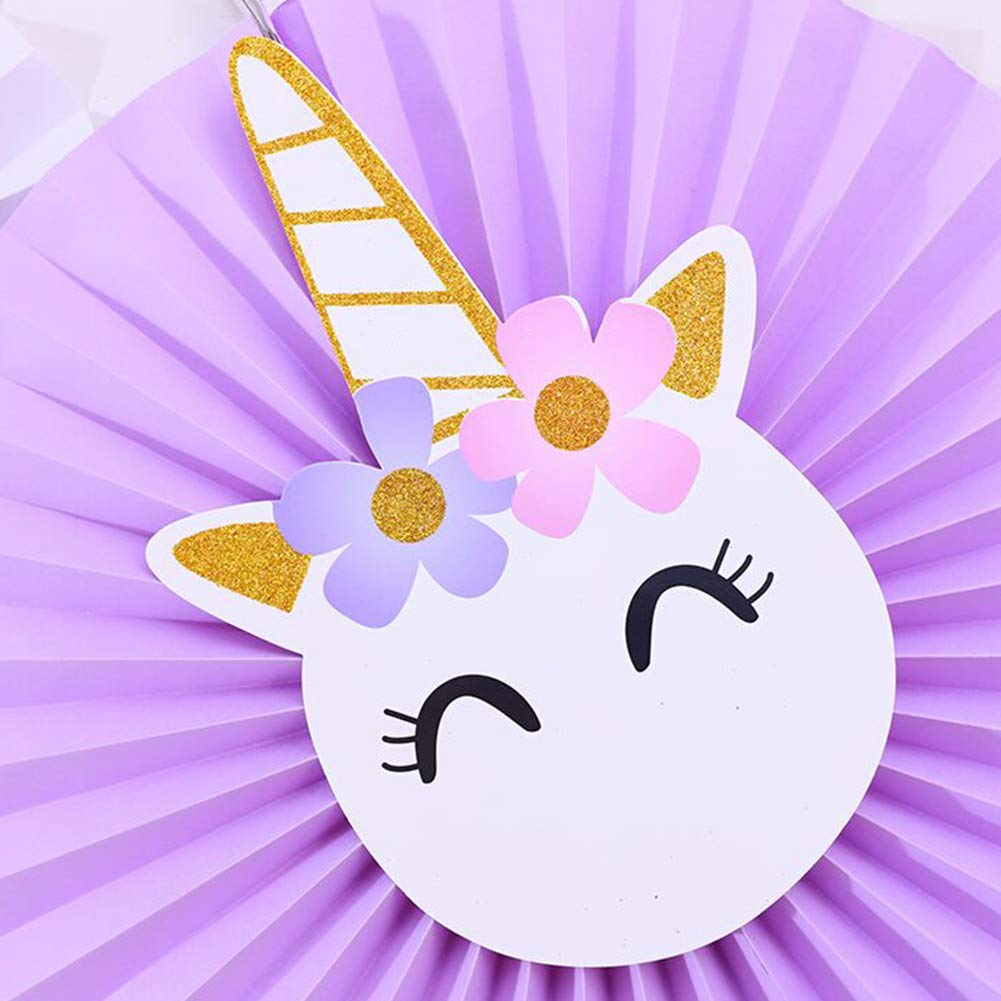(25-tlg. Set) Papier Fächer Einhorn Deko Rosetten für Party / Geburtstag - Rosa / Lila / Blau