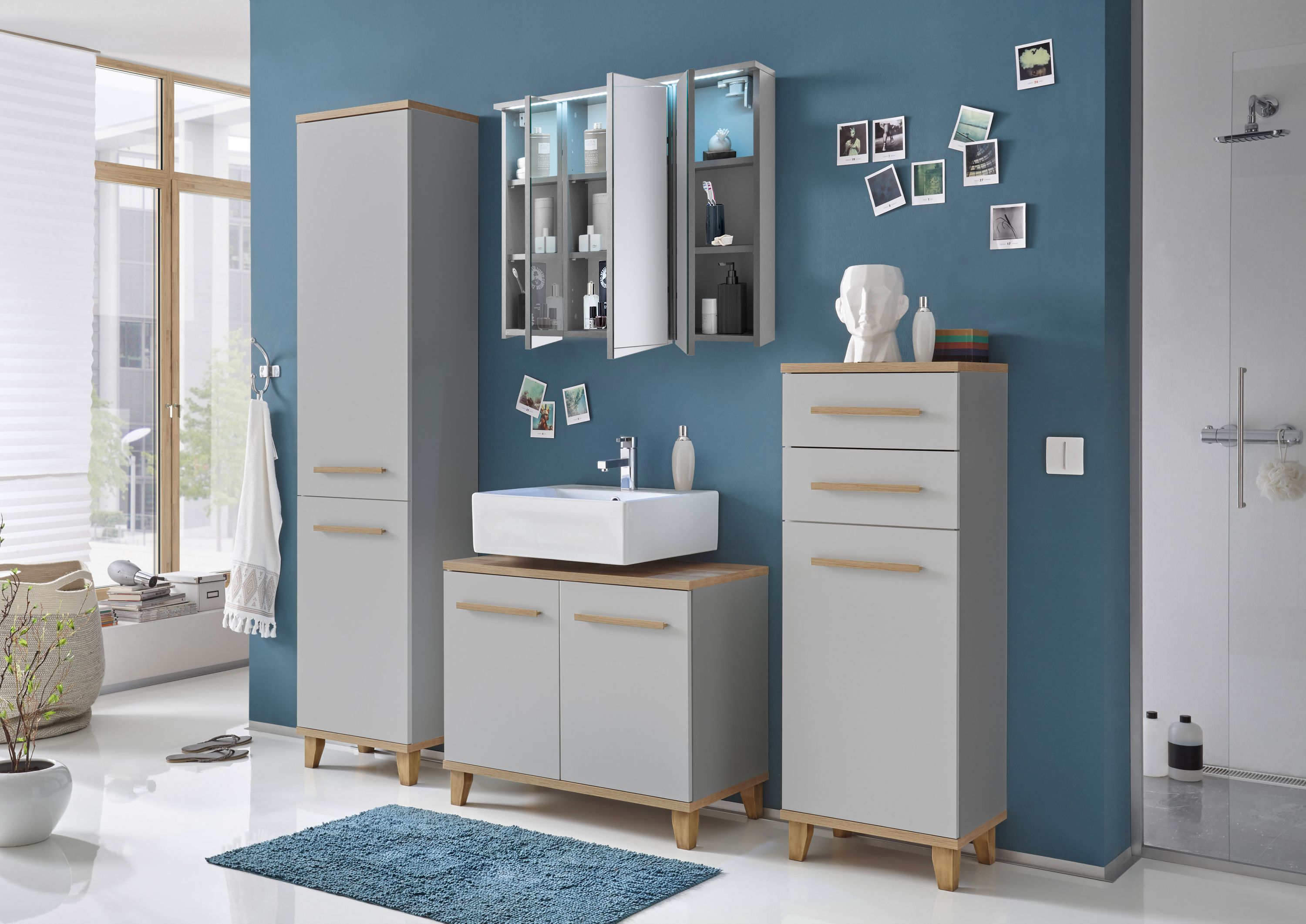 Badmöbel Spiegelschrank DUO 100 mit LED Beleuchtung Grau