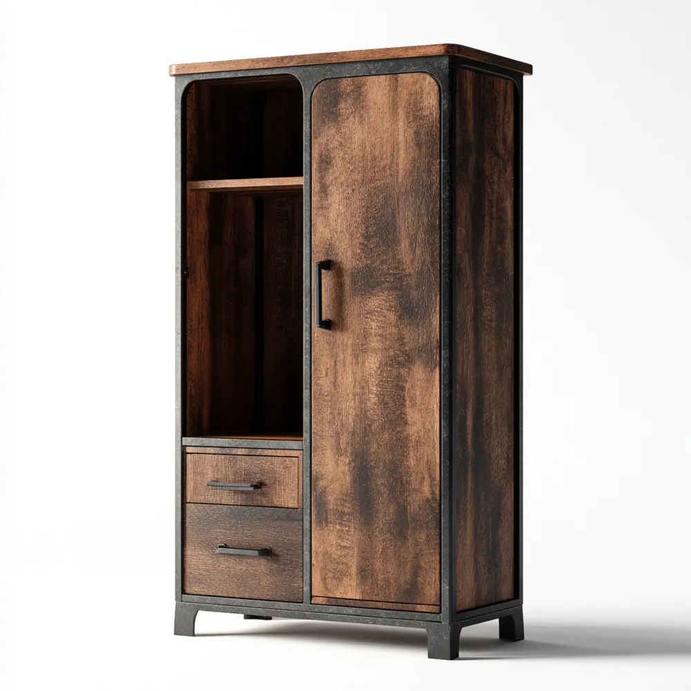 Kleiderschrank Holz-Metall-Kombination 120x50x200 cm – Dunkelbraun – I