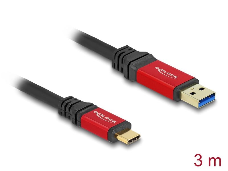 Delock USB-Kabel 10 Gbps USB A - USB C 3 m Delock USB 10 Gbps Kabel USB Typ-A Stecker zu USB Type-C Stecker 3 m rot Metall