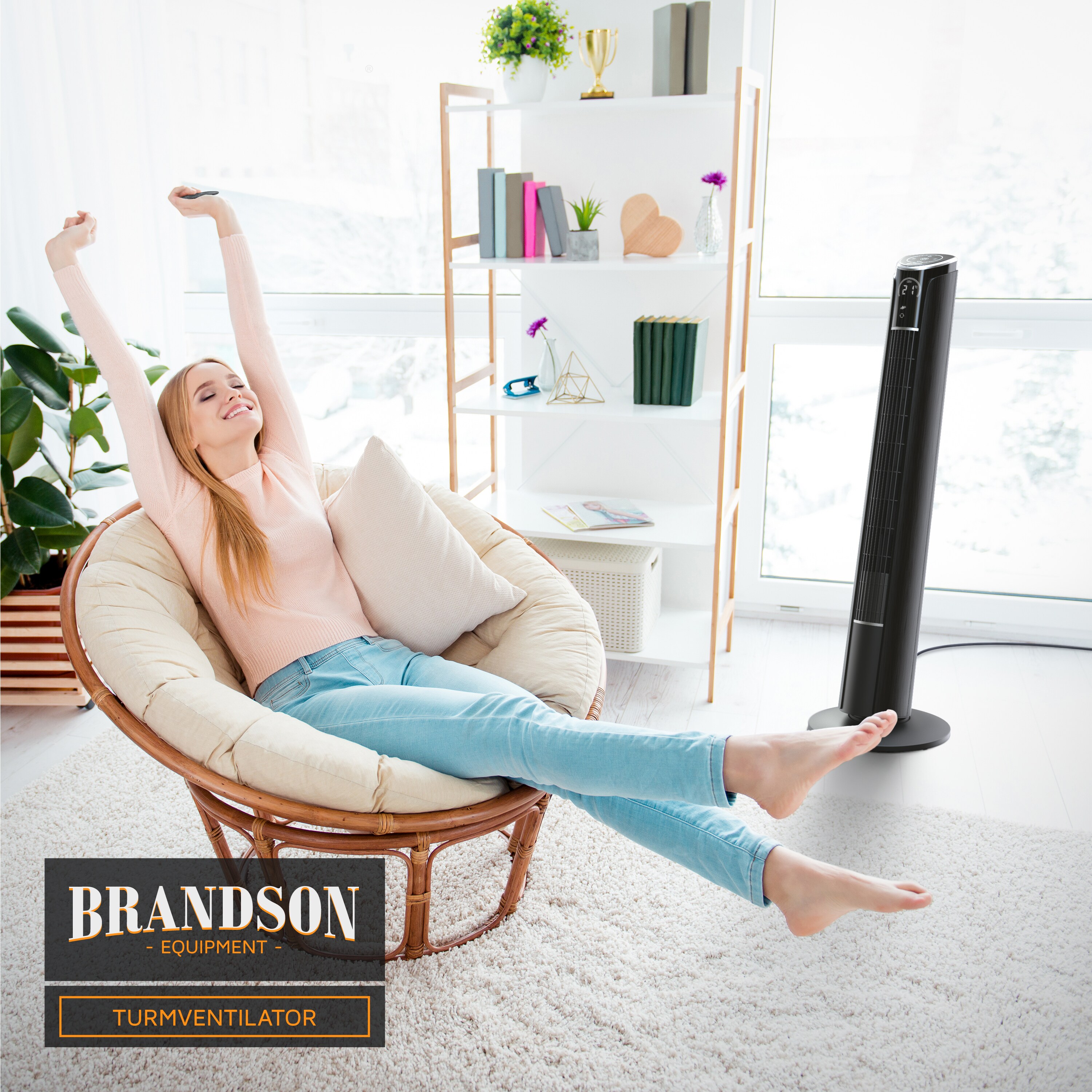 Brandson Turmventilator mit Fernbedienung 108 cm, Ventilator GS, Standventilator, Neigungswinkel 10°, zuschaltbare Oszillation, 3 Geschwindigkeiten