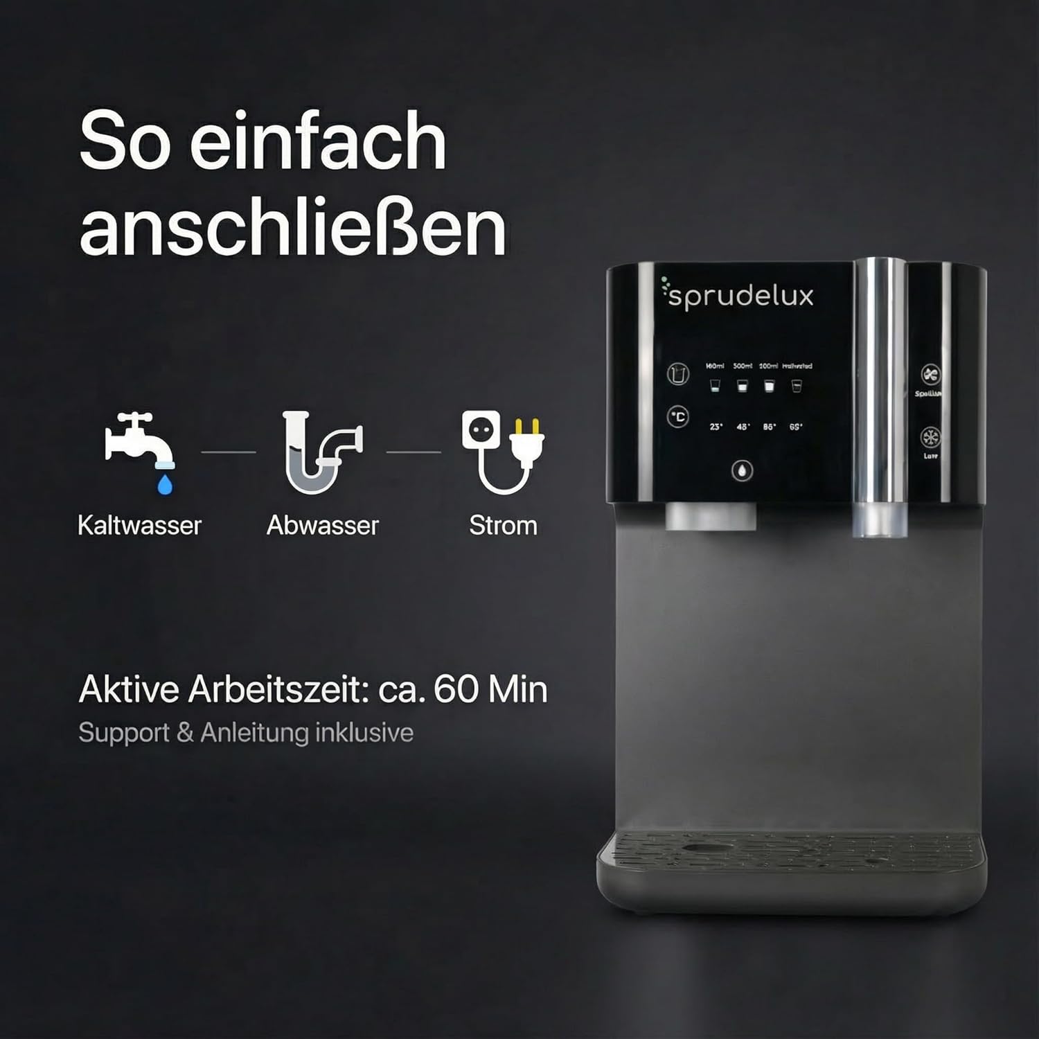 JUMAN SUPREME Wasserspender mit Sprudel & Heißwasser – Umkehrosmose Direct-Flow mit UVC – Wasserfilter mit CO2 – Auftischgerät für Küche & kleine Büros - Tafelwasseranlage | (Wassersprudler)