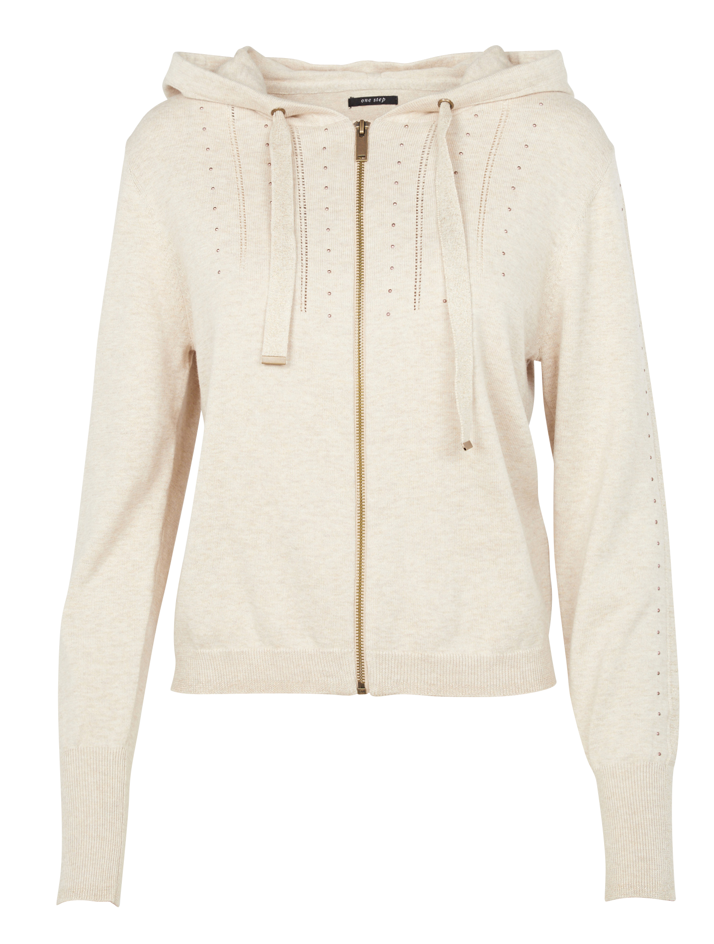 Gilet à capuche zippé à studs en coton bio | Beige
