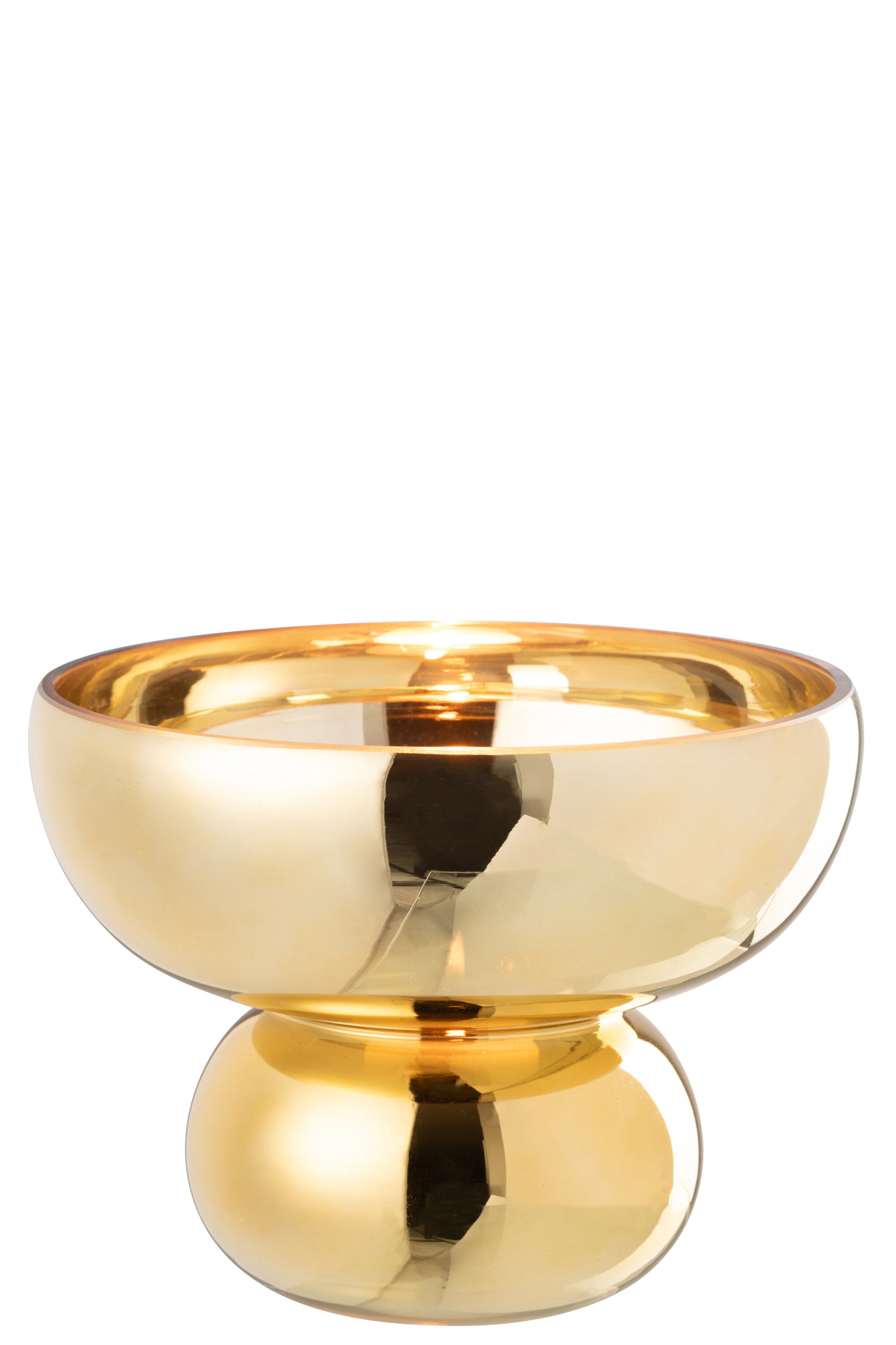 J-Line windlicht op voet afgerond - glas - goud - Ã 23 cm
