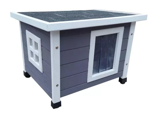 Maison d'extérieur pour chats XL 68,5x54x51,5 cm Bois Gris/blanc