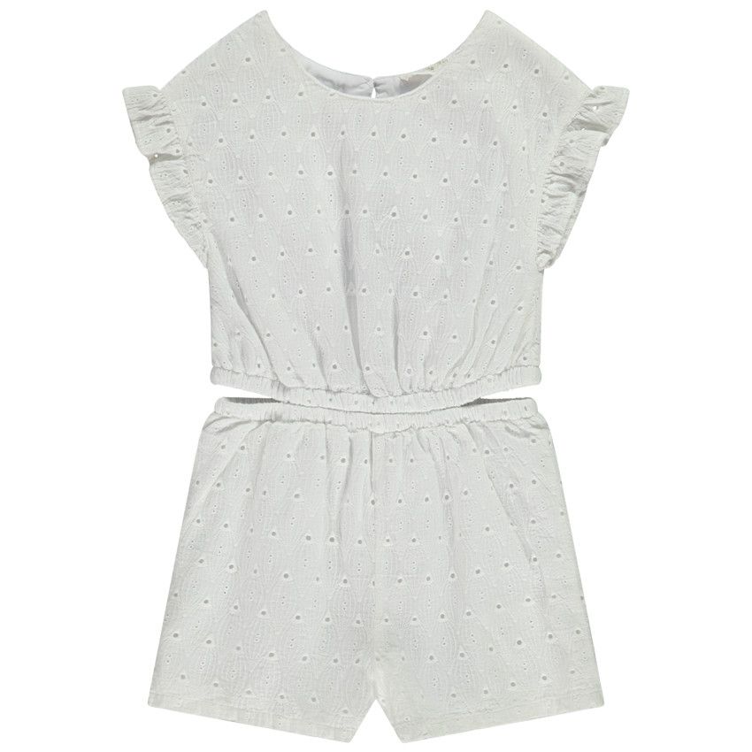 Combishort en broderie anglaise avec taille ajourée pour fille - Blanc