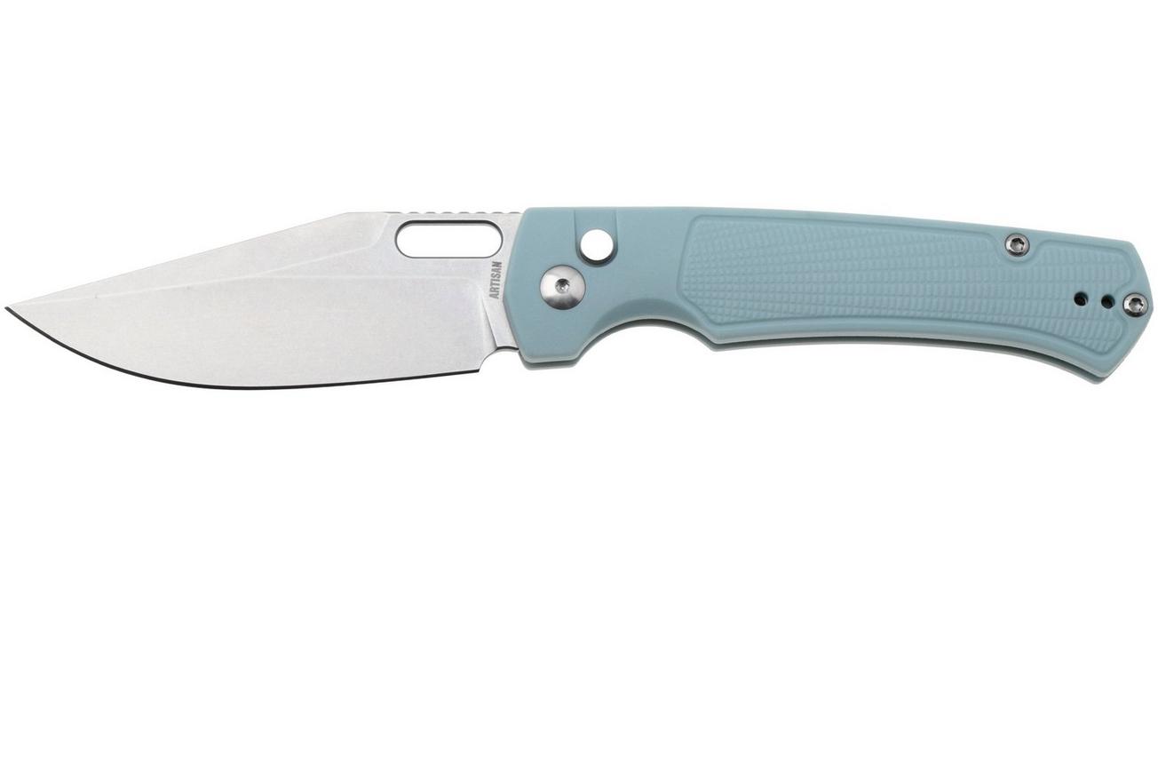 Artisan Cutlery Revel 1867P-MG, Stonewashed AR-RPM9, Ice Blue FRN zakmes, Ray Laconico design