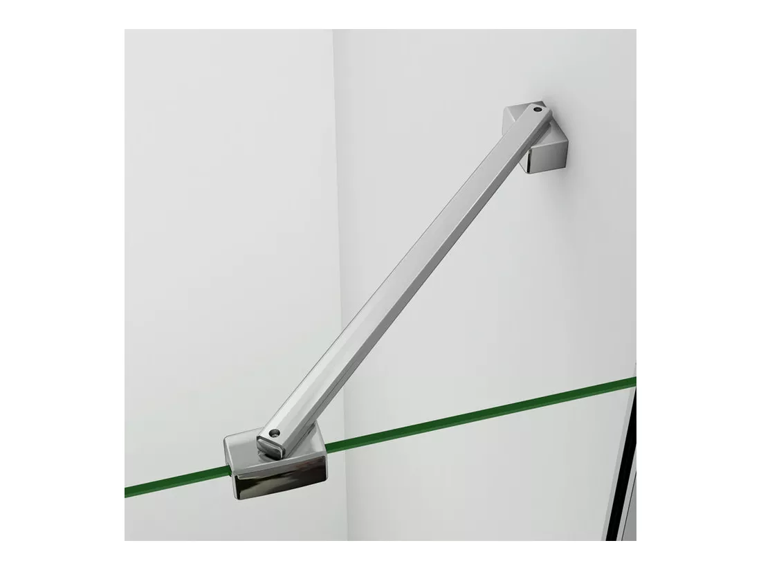 Paroi de douche à l'italienne 90x200cm avec barre de fixation d'angle 45cm, en 8mm verre bande centrale dépolie