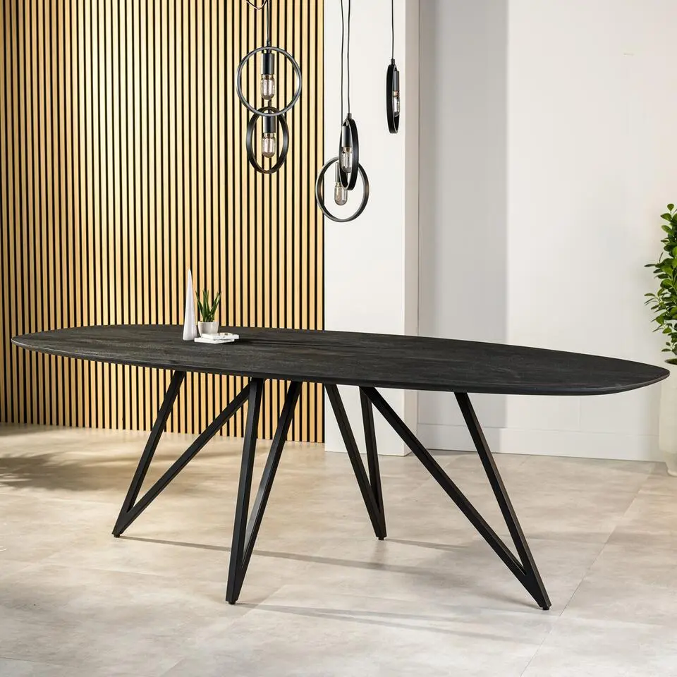 Eettafel Zwart Acaciahout - Ovaal - 240x110x76cm - Langford